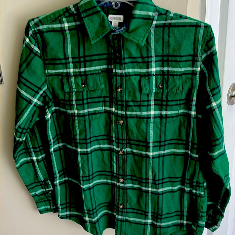 Boys Xl 14 Gymboree brand green plaid flannel shirt.